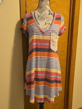 Wanna B Striped SS Tunic/Dress With Lace Pocket